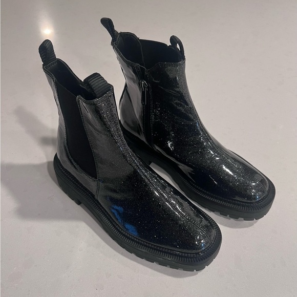Sam Edelman Girls Black Glitter Laguna Chelsea Boot Combat Sz 4 New - Picture 3 of 7